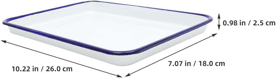 VOSAREA 2PCS Enamel Baking Pan Blue Rim White Enamel Baking Cookie Sheets Jellys Rolls Pan Roasting Bread Rectangular Serving Tray For Kitchen 26x18cm
