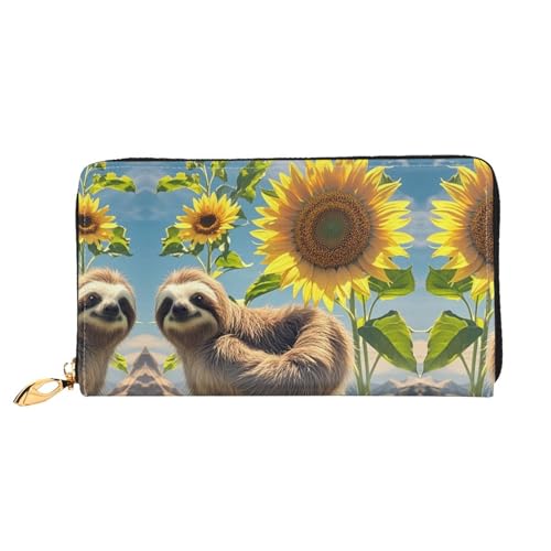 Porte-monnaie ultra fin cuir pour femme, petite pochette à deux volets avec motif paresseux mignon