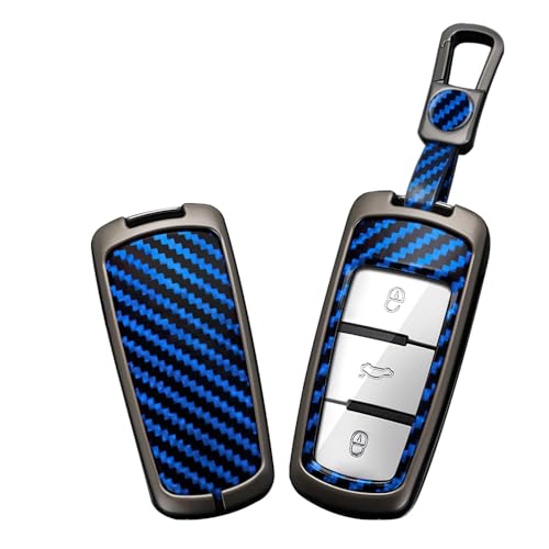 Coque de clé VW en fibre de carbone bleu étui chic pour Passat CC et Golf