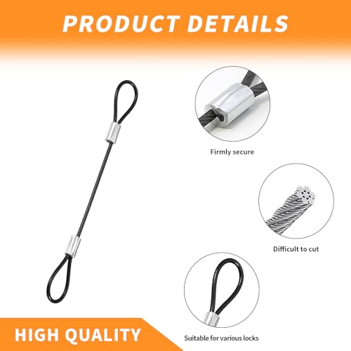 PENCK 2mm Security Cable with Loops 5inch Black Small Cable Lock Vinyl Coated Gate Chain Link Stainless Steel Wire Rope Short Lanyard Cable for Stage Lighting Luggage 4Pcs