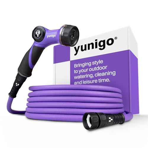 YUNIGO RELAX 50ft Expandable Purple Garden Hose Lightweight No-Kink Design with Durable Aluminum Couplings Spray Nozzle & Hose Mender for Home & Garden Watering