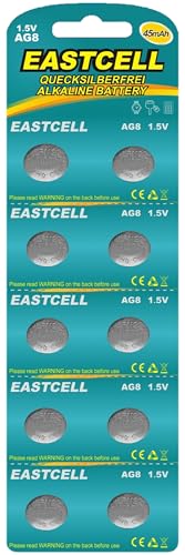 EASTCELL AG8 1,5 V Alkaline Knopfzellen – 45 mAh – 10 Stück (1 Blister) – ersetzt LR1120, 391A – langlebige Batterien für Uhren, Fernbedienungen & Elektronikgeräte