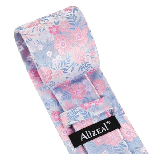 Image of Alizeal Mens 3.15'' Natural Flower Pattern Tie with Floral Pocket Square Set