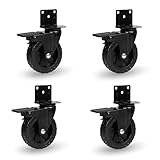 Iron Forge Side Mount Casters Set of 4-3 Inch Heavy Duty Locking Swivel Caster Wheels for Table, Workbench, Cart or Bed, Black L-Shaped Plate Castors with Knobby Tires, 300lbs Capacity