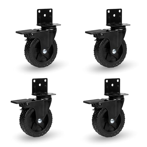 Roulettes pivotantes 7.6 cm lot de 4 pour chariot charge 90 kg plaque L noire