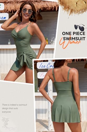 Maillot de bain une pièce torsadé avec décolleté plongeant et jupe couvrante - 4