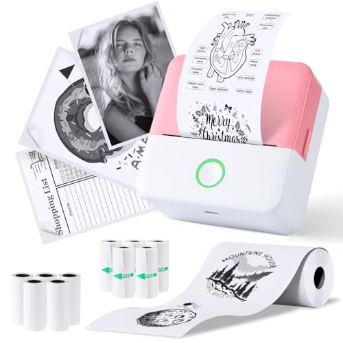 PRAOAHEI Mini Drucker, Tragbarer Fotodrucker mit 10 Rollen Druckerpapier,...