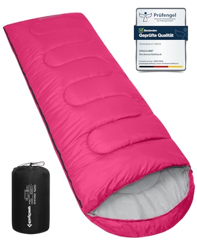KingCamp Schlafsack Deckenschlafsack Camping Outdoor 3-4 Jahreszeiten für Erwachsene Kinder Ultraleicht Warm Waschbar beim Reisen und Abenteuern, (Rosa L Zip, 220×75cm)