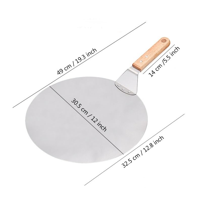 Pala Per Pizza 12 Inch Stainless Steel Pizza Peel Round Pizza Shovel Wooden Handle Pizza Peel Paddle Short Shovel Pizza Tools Pala Pizza Corta