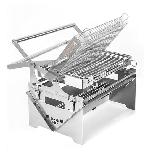 YHUEGH 360 ° Grill de carbón giratoria, Parrillas de Barbacoa de Acero Inoxidable, Parrilla de Barbacoa de carbón portátil para campamentos para la Fiesta de Patio de Picnic al Aire Libre