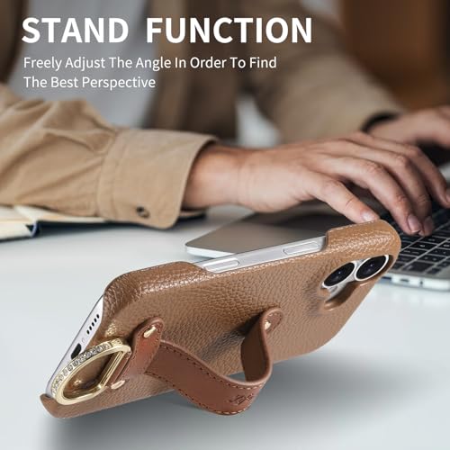 Coque iPhone 17 Pro en cuir de qualité supérieure marron au design raffiné - 3