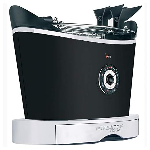 BUGATTI, Volo, Tostador Eléctrico, 4 Funciones, 6 Niveles de Tostado, Diseño Innovador, Cuerpo en Acero Inoxidable, Potencia 930 W, Asas no incluidas, Negro