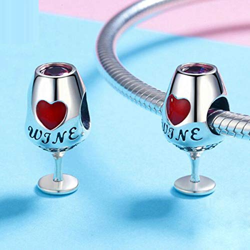 Original Authentic 925 Sterling Silver Charms Red Wine Glass Cup Dangle Letter Bead for Pandora Bracelet Charms (Red Wine Cup Charm)3