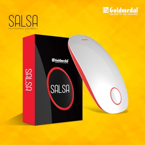 Image of Goldmedal Curve Plus 204083 Polycarbonate Salsa Polyphonic Multitune Musical Door Bell (White and Red) | 4 Mode-Hindi Multitune-20 Melodies, & Pod, Big Ben Chime,Hindi Multitune with Pod - 26 Melodies, Hindi Multitune-20 Melodies