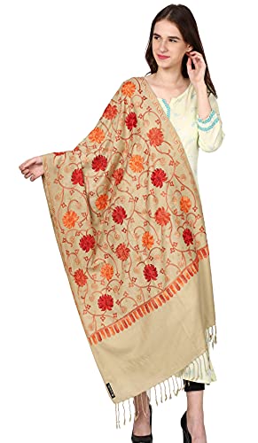Weavers Villa SH-126-BEIGE Damen-Stolen, Kaschmir-Aari, bestickt, Blumenmuster, Größe M, Beige, beige, Medium Cover