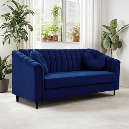 FURNY Dorano 2 Seater Fabric Premium Sofa Set for Living Room (Blue)