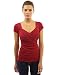 PattyBoutik Women's Cross Front V Neck Ruched Mesh Blouse (Red L)