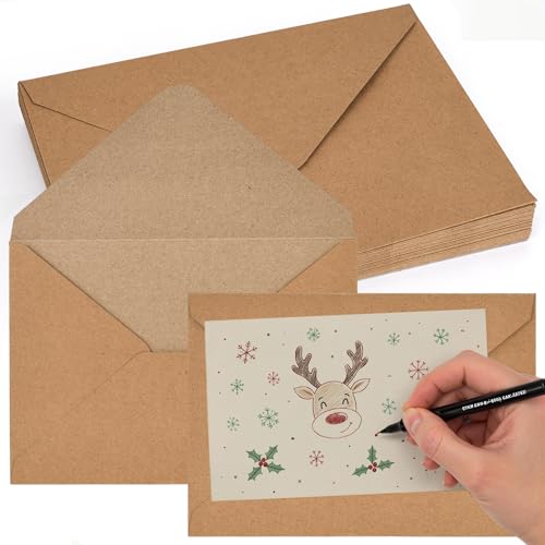 HAKACC Briefumschläge B6, 50 Stück braune Kraftpapier...