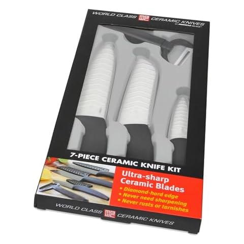 Miracle Blade IV World Class Professional Series White Ceramic 7-piece Knife Set with Protective Blade Covers Cover