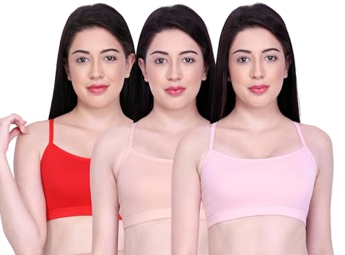 Image of INKURV Slip on Beginner's Bra for Girls, Non Padded, Non Wired, No Hooks with Double Layered Fabric, Adjustable Straps, Wirefree Sports Bra- Lisa Combo of 3