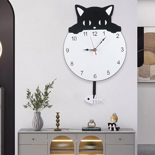 Horloge chat à queue mobile : pendule murale analogique et silencieuse pour chambre d'enfant