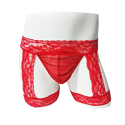 Men Pouch Underwear Boxer Briefs Sexy Lingerie for Men Sissy Panties Hipster Exotic Lace Bikini T-back Garter String2