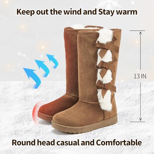 THATXUAOV Womens winter boots,Black fuzzy Mid-Calf Boots,fashion Warm casual outdoor snow boots for women3