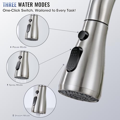 Image of Pull Down kitchen Faucet Head Replacement, Kitchen Faucets 3-Function Spray Nozzle, Kitchen Sink Sprayer Replacement Compatible with Model Number AZ-US-SOEBIZ-CFSLT-BN-01, Brushed Nickel