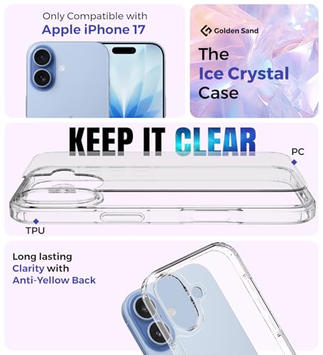 Image of Golden Sand Ice Crystal Back Cover Case for iPhone 17 5G - Transparent, Slim Fit, Military-Grade Drop Protection, Raised Lips, Anti-Scratch (Clear, TPU+PC)