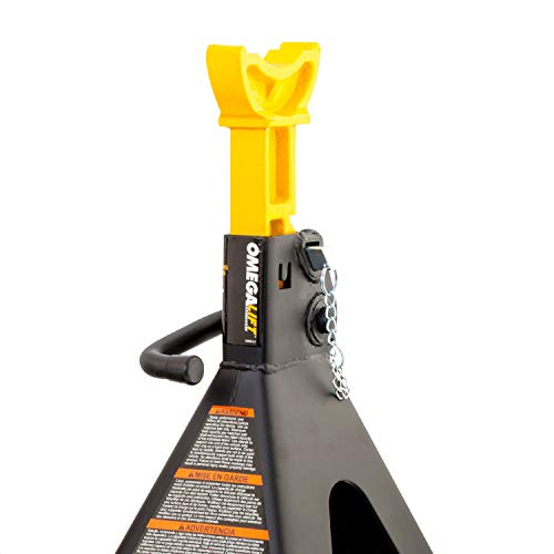 Omega Lift 32068 Heavy Duty Jack Stands 6 Ton Pair - Double Locking Pins - Handle Lock And Mobility Pin For Auto Repair Shop With Extra Safety, Black #TOP1