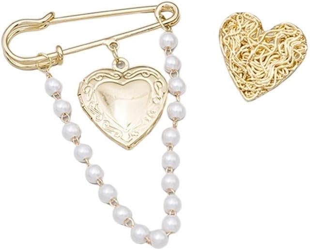 Vintage Heart Suit Chain Brooch for Women Girls Retro Sweater Cardigan Pins Jewelry 2 Pieces