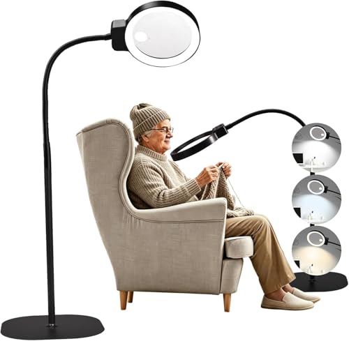 Hiwoor Lupa con Luz 10X/30X Gran Aumento – Lupas de Gran Aumento con Luz con 72 Leds, Brazo Flexible 360°, Base USB, Lupa de Pie para Lectura, Manualidades y Reparación