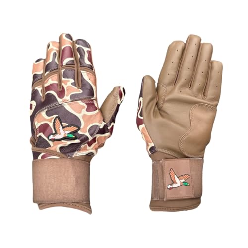 Birdie Blend Golf Duck Hunter Camo Long Cuff Batting Gloves Premium Leather Grip Gloves for Men Women & Youth Breathable with Extended Wrist Support Available in S-XL & Youth Sizes (Small)