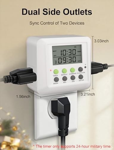 NOVKIT 3-in-1 Dual Outlet Timer Plug with Interval Cycle for Indoor, 7 Day 24 Hour Programmable Digital Repeat Timer Switch(15A, 1875W) - Image 2