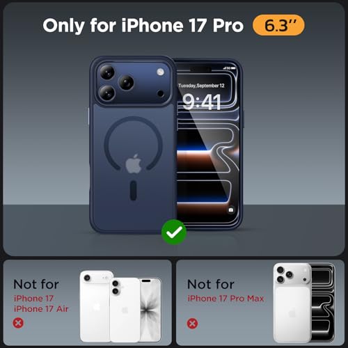 Image of Miracase Magnetic for iPhone 17 Pro Case 6.3 inch with Screen Protector, [Compatible with MagSafe] Military-Grade Protection, Anti-Fingerprint, Slim Thin Phone Case for 17 Pro Cover, Dark Blue
