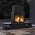 SUNJOY Outdoor Fireplace with Wood Storage and Chimney, Steel Wood Burning Firepit with Mesh Spark Screen Door, Fire Poker, Fireplace Tool & PVC Cover, for Patio Garden Deck Backyard, Black/Dark Gray