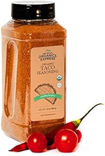 HQOExpress Organic Taco Seasoning – Non GMO, Kosher, USDA Certified Organic Spice Blend with Paprika, Garlic and Onion – Smokey and Spicy Mexican Mix for Tacos, Burritos and Chili, 24 oz. Chef Jar
