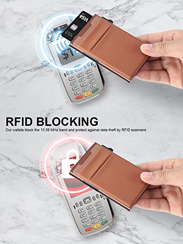 Image of TOYFID Pop Up Credit Card Wallet for Men - Metal Slim Minimalist Cards Holder with Money Pocket - RFID Blocking Ultralight Small Aluminum Wallet