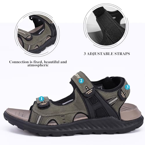 Image of Queday Mens Closed Toe Outdoor Hiking Sandals | Arch Support, 3 Adjustable Straps, Non-slip rubber outsole, Budget-friendly for beach, Daily, walking, fishing