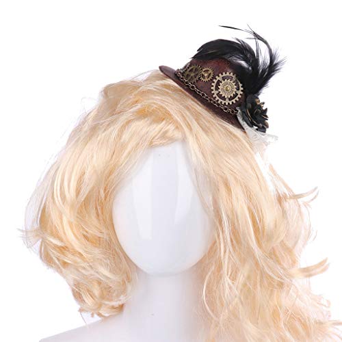 KAMONDA Hat,Halloween Gothic Mini Top Hat Steampunk Gears Chain Feather Cosplay Hair Clip,20x24cm, Red - Image 3
