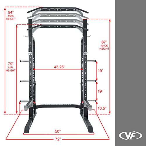 Valor Fitness Power Rack Squat Stand - 5 Position Multi-Grip Pull Up Bar - Adjustable Height, Plate & Bar Storage, Resistance Band Pegs – Max 1000 lb - Home Gym Equipment