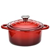 Hamilton Beach Enameled Cast Iron Dutch Oven Red (3-Quart) | Cream Enamel Coating Dutch Oven Pot...