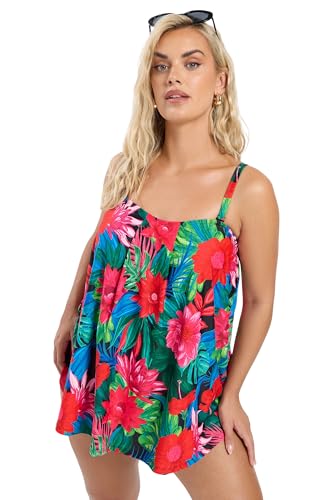 Yours Curve Black Tropical Print Tankini Top - Women's - Plus Size Curve