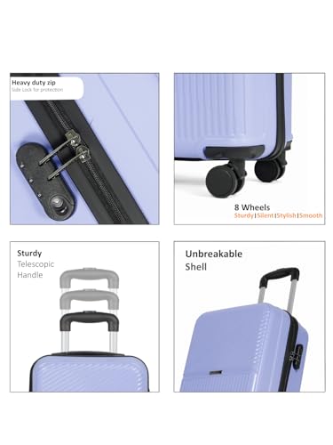 Image of Teakwood Small Size 8 Wheels Trolley Bag, Hard Cabin with Zipper Closure, Adjustable Push Button & Cross Side Strap, Number Lock System 360 Degree (Small, Lavender)