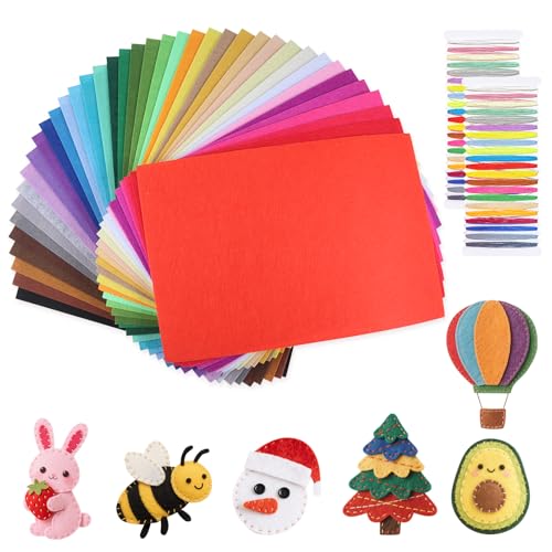 moinkerin 40 Colori Fogli di Feltro per Lavoretti 20x30cm Pannolenci Colorati 1mm Feltro Colorato, Lavori Fai da Te, Cucito Patchwork, Artigianato, Decorazioni (40 Pezzi)