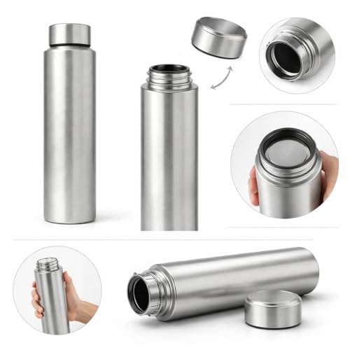 Image of bottle Stainless Steel Water Bottle, 1000 ml, Silver, Leak-Proof, Modern Design Stainless Steel Water Bottle,school /college /office /home /kitchen /gym /travelling (Pack 5)