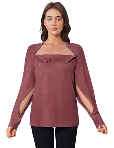 Deyeek Chemo Shirts for Port Access Chemotherapy Must Haves Tear Away Side Zippers Long Sleeve Post Shoulder Surgery Shirt Red L