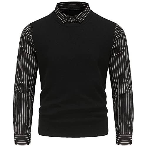 Herren Strick-Pullover Rundhals V-Ausschnitt 2 in 1 Hemd Kragen Männer Winter-Pullover Stylischer Herren Strick-Pulli Sport Warmer Männer Pulli Grobstrick Herren Basic Longsleeve Sweatshirts Sweater Cover