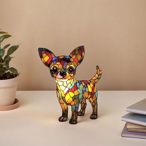 Tierlampe, Katzen-Hundelampe, Nachtlicht der Hundeserie, süßes LED-Tischlicht mit Tiermotiv, Hundelampen aus Harz, Niedliche Vintage Tischlampe, Haustier-Dekolampe für Katzen-Hundelampe (Chihuahua Q)