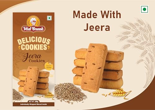 Image of MidBreak Jeera Biscuits 200g | Crispy Handmade-Style Cumin (Jeera) Cookies | 25% Less Fat | Light & Savory Tea-Time Snack | Pack of 1